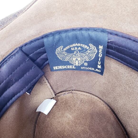 Vintage Henschel Coyote Leather Outback Style Hat w/ Band Men's Size Medium - Picture 8 of 13